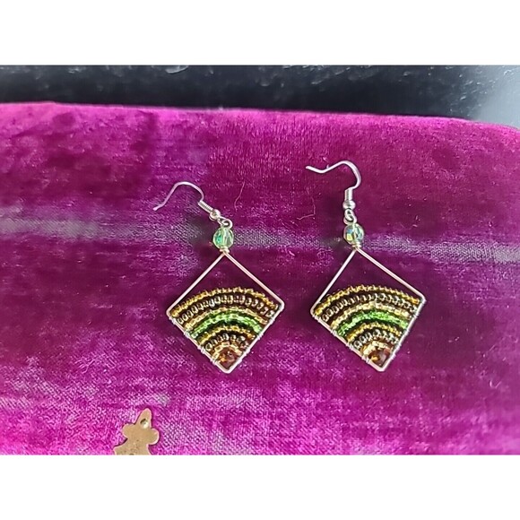 Beaded Dangling Pierced Earrings Vintage - Picture 1 of 10